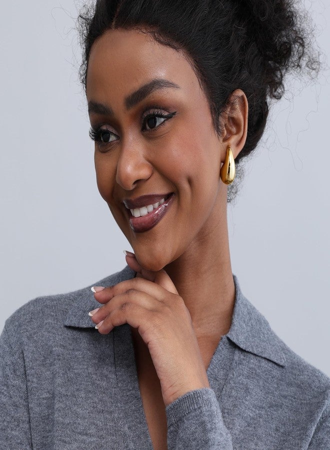 Lcherry Chunky Hoop Earrings for Women Large Drop Teardrop Earrings for Women 24K Gold Plated Trendy Jewelry - Image 3